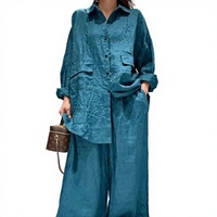 Ensemble 2 pièces décontracté en toile non tissée 100 % lin grande taille, chemisier et pantalon de loisirs, coupe régulière, imperméable, été