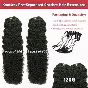 Extensions au crochet Water Deep Wave Jerry Curly 1b Feather Double Drawn, sans nœuds, pré-séparées, réutilisables pour tressage - Product Image 3