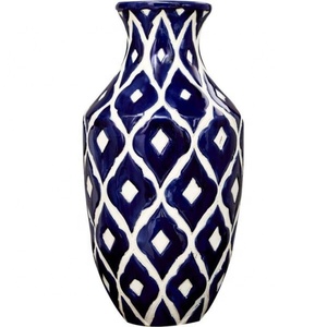 Vase à fleurs en métal bleu fabriqué à la main en métal en aluminium et en fer Pot de fleur en émail de couleur haute finition - Product Image 1