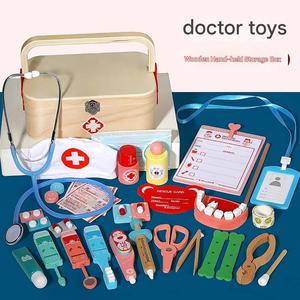 Jouets en <span class=keywords><strong>bois</strong></span> pour jeux de rôle préscolaires, simulation de jeu de rôle infirmière, ensemble de jouets de médecin - Product Image 1