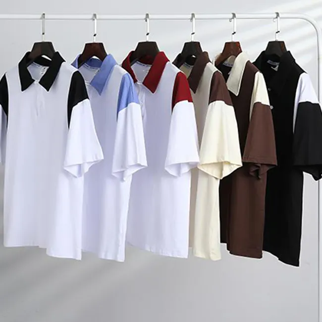 Men's Summer Cotton Polo American Raglan Sleeve Polo T-Shirt For Men And Women Contrast Color Lapels Short Sleeve T-shirt