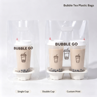 Sacs en plastique personnalisés avec logo pour emballage de gobelets à emporter, sacs imprimés sur mesure pour boissons, thé au lait, sacs à emporter pour les magasins de boissons