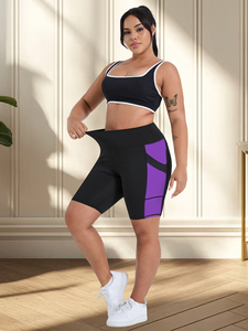 Shorts de sport respirants pour l'été, taille plus, leggings courts, couleur contrastée, shorts de yoga pour femmes, longueur genou avec poches - Product Image 4