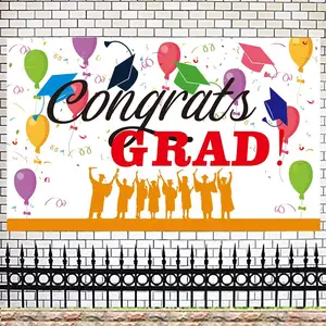 Congrats Grad Printed Graduation Decorations Supplies Large Plastic Banner