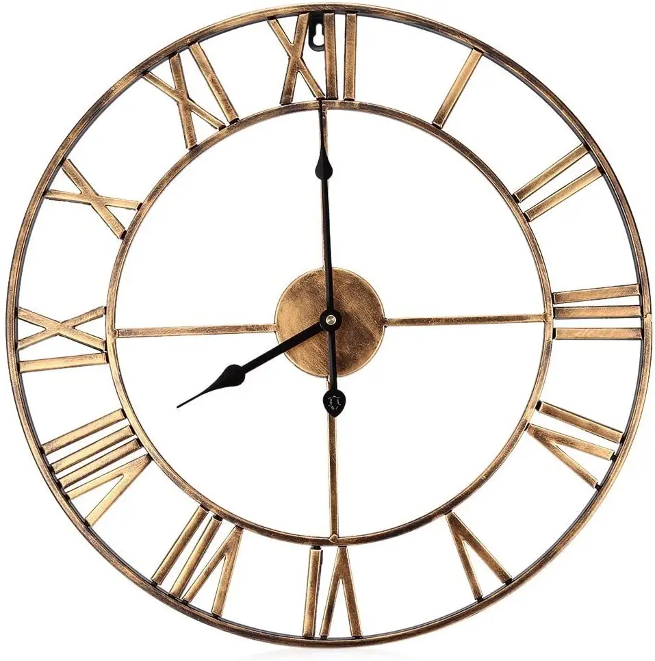 24 inch moden classical interior metal frame art clock, European industrial old large iron wall clock