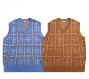 Nova Primavera e Outono Retro <span class=keywords><strong>Checkered</strong></span> Colégio Estilo Camisolas Coletes Malhas Preguiçoso Estilo Solto Montagem Unisex Vest - Product Image 3