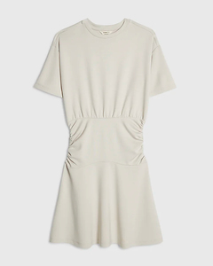 Robe courte blanche pour femme, style A, avec taille froncée, coupe élastique, style estival, design minimaliste confortable - Product Image 2