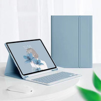 Penutup kulit PU Keyboard nirkabel 12.4 inci, casing Tablet dengan Keyboard PU untuk Samsung Galaxy Tab S7 FE S7 Plus S8 Plus