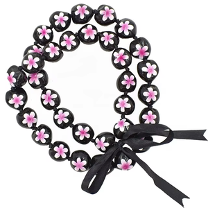 Collar Hawaiano de Nuez de Kukui Pulido con Diseño de <span class=keywords><strong>Plumeria</strong></span> Pintado a Mano, Accesorio de Moda Tropical para Mujer - Product Image 4