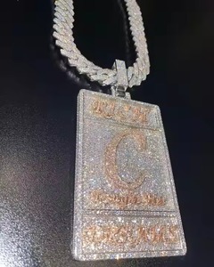 Luxe Hip Hop VVS Moissanite Pendentif Collier Étincelant Strass Pavé Cubain Lien Chaîne Princesse Coupe Plaqué Argent Sterling - Product Image 1