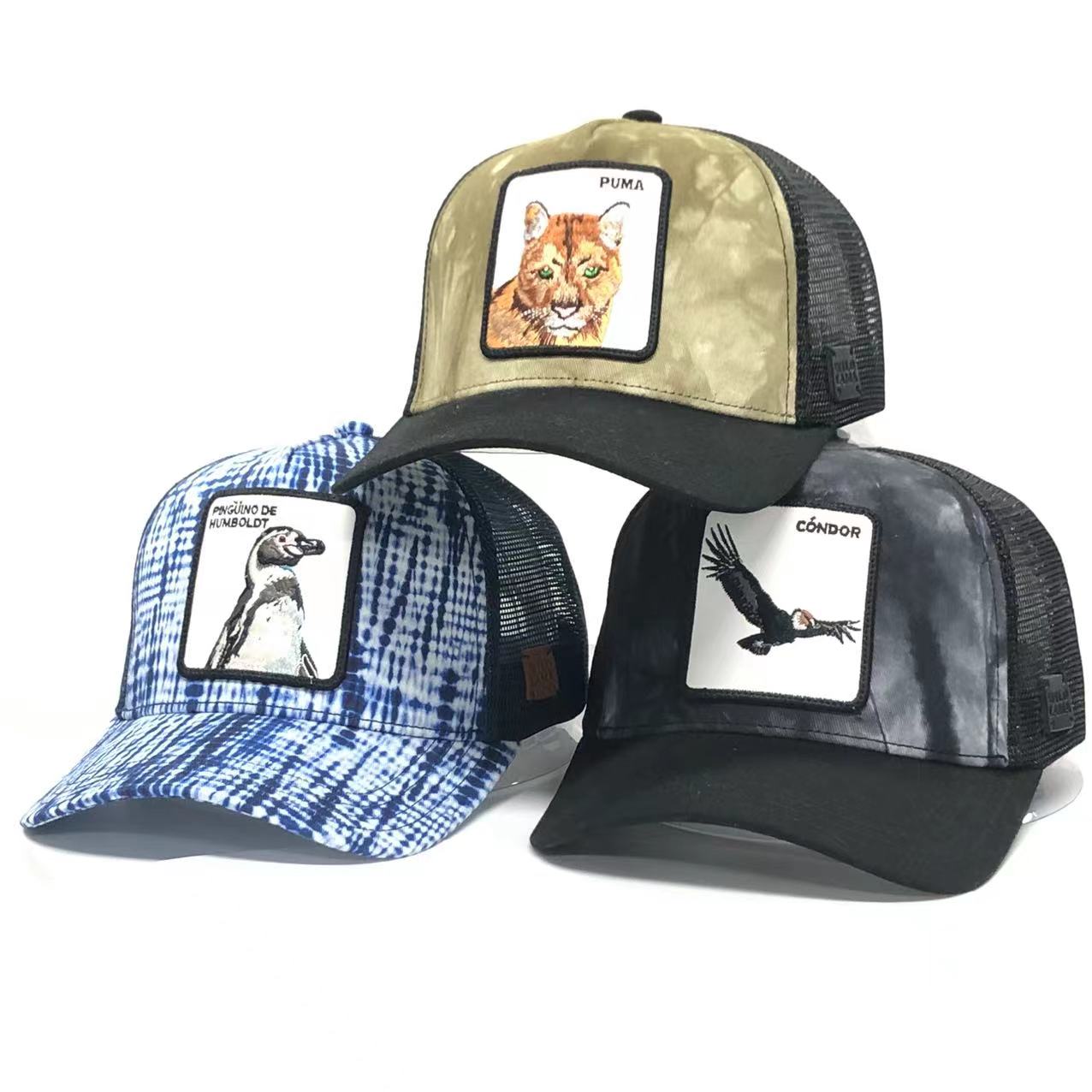 Wholesale animal pu leather patch cap applique curved 5 panel vintage animal trucker cap for men with customized logo