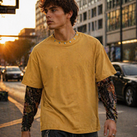 T-shirt en coton épais 300G avec logo personnalisé, imprimé camouflage, effet superposé, esthétique urbaine pour le quotidien et les activités de plein air