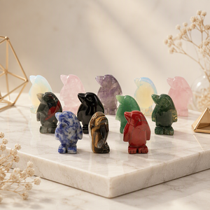 Großhandel 1 Zoll Kristall-Achat-Stein Mini Geschnitztes Tier Halbedelstein Poliertes Kunsthandwerk Ornament Rosenquarz Pinguin als Geschenk - Product Image 1