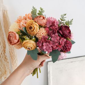 Bouquet de fleurs artificielles CallaFloral Ranunculus Jaune Rouge Vin Orange Blanc Laiteux Violet Clair Décoration d'intérieur Maison Mariage - Product Image 2