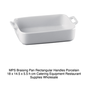 Rectangular Porcelain Shallow Casserole <b>Pan</b> with <b>Handles</b> 18 × 14.5 × 5.5 h cm Mps - Product Image 2