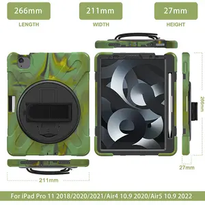 For IPad Air 4th Gen 2020 10.9" Kids Shockproof Stand Cover With Rotate Stand On Back Shoulder Strap Hands Strap