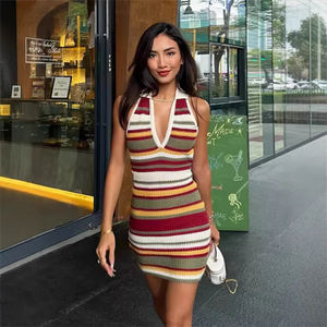 Estate donna <span class=keywords><strong>maglia</strong></span> a righe con scollo a V abiti Sexy senza spalline da donna Mini <span class=keywords><strong>abito</strong></span> da festa taglia libera - Product Image 3