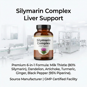 Capsules de complexe de silymarine 80% silymarine 95% pipérine, végétariennes, pour la détoxification et le soin du <span class=keywords><strong>foie</strong></span> chez l'adulte, sans gluten - Product Image 1