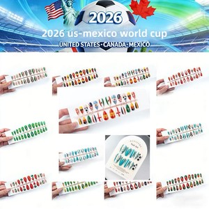 เล็บปลอมแบบกดติดทรงอัลมอนด์ ABS ชุดเต็มแบบฝรั่งเศส สำหรับแฟนบอลฟีฟ่า 2026 สหรัฐอเมริกา-แคนาดา-เม็กซิโก  รับผลิตตามสั่งขายส่ง - Product Image 1