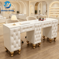 Tables de manucure pour salon de beauté avec rangement, table de manucure personnalisée or et blanc avec collecteur de poussière