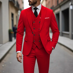 Traje de hombre de doble botonadura, conjunto de 3 piezas, corte ajustado, blazer, chaleco y pantalón, para negocios, boda, novio, esmoquin - Product Image 4