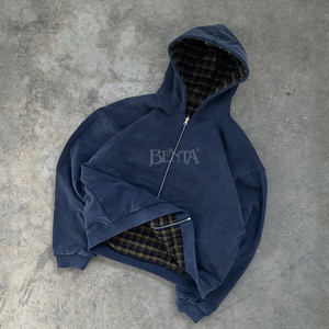 Sweat à capuche zippé personnalisé 500G, poids lourd, surdimensionné, Streetwear 100% coton, sweats à capuche réversibles à double couche en flanelle éponge française - Product Image 1