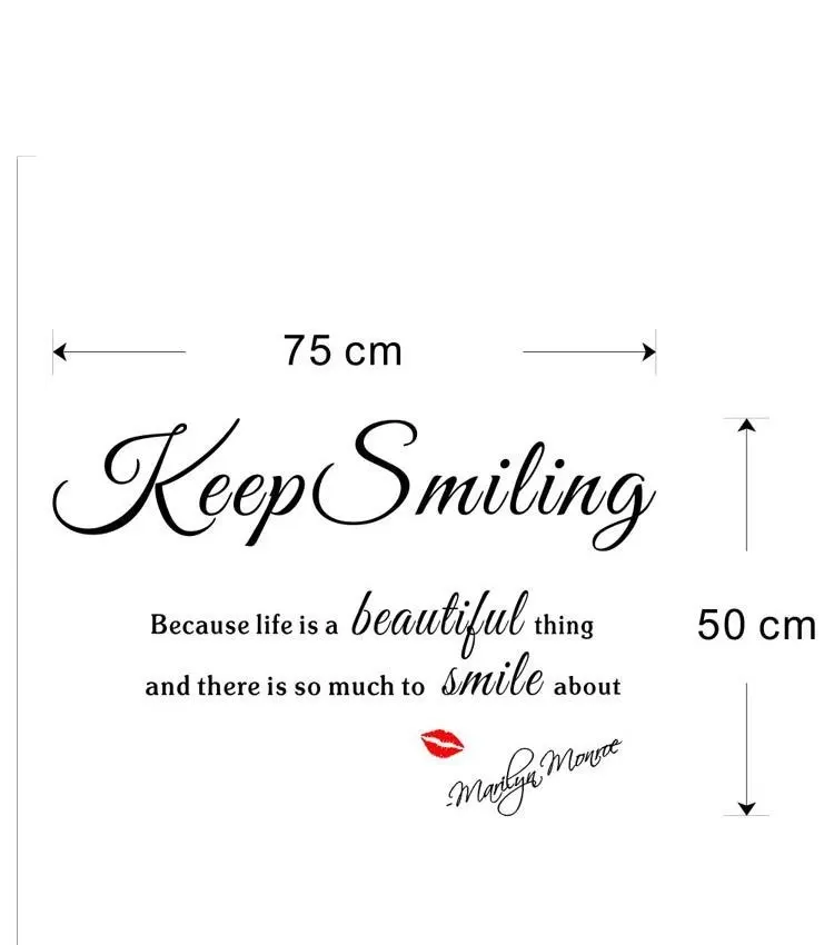 Art Wall Sticker Beauty Salon Red Lips Keep Smiling Quotes Wall Decals Vinyl Wall Stickers Interior Living Room Bedroom Decor