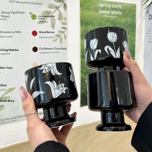 Tasse en porcelaine pour aromathérapie florale, noire et blanche, idéale pour le thé de l'après-midi, le café, le yaourt, la crème glacée, résistante aux hautes températures - Product Image 3