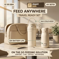 Ensemble de voyage pour l'alimentation des bébés, chauffe-biberon portable 450 ml + refroidisseur de lait en poudre 300 ml USB-C 316 SS 24H, cadeau pour nouveau-né OEM HY-SET01