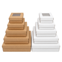 Boîte à pâtisserie en carton kraft blanc de qualité alimentaire avec couvercle à fenêtre en PET, emballage carré pour biscuits et gâteaux, matériaux recyclés, épaisseur 2 mm, vente en gros