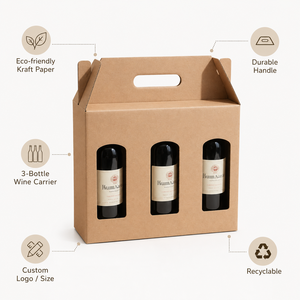 Custom Kraft Wine Carrier <b>Box</b> with Reinforced Handle Die-Cut Window Corrugated Gift <b>Box</b> Foldable Portable Beverage Packaging - Product Image 1