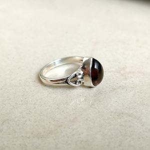Bague en argent sterling 925 avec quartz fumé naturel serti clos, cabochon goutte d'eau, bijou artisanal en pierre précieuse pour mariage et fête - Product Image 4