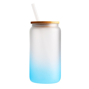 Mason Jar Glass Cup With Bamboo Lid And Straw 500Ml For Coffee Travel Outdoor Use Solid Color Sublimated Design - Product Image 2