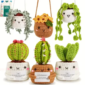Kit de crochet pour débutants : 6 plantes succulentes en pot pour le bien-être, kit de crochet et de tricot avec tutoriels vidéo étape par étape - Product Image 1