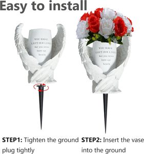 Vaso per Fiori in Resina a Forma di Ali d'Angelo per Cimitero <span class=keywords><strong>con</strong></span> Foro di Drenaggio e Supporto - Regalo Commemorativo per i Propri Cari Perduti - Product Image 2
