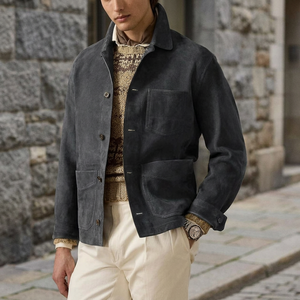 เสื้อแจ็คเก็ตหนังกลับสำหรับผู้ชายสไตล์ไบค์เกอร์ - Product Image 3