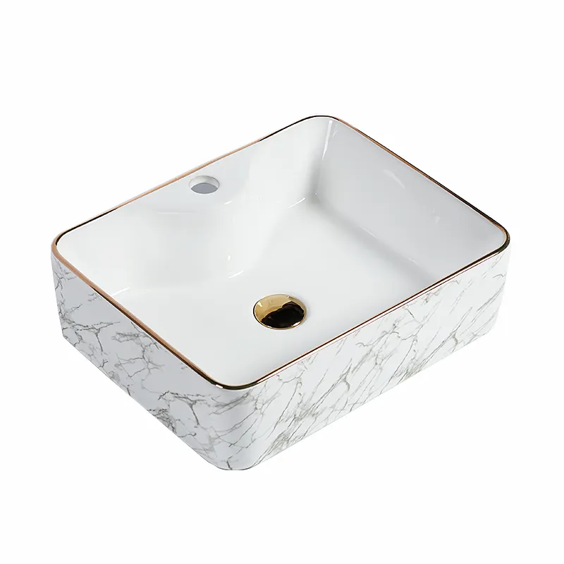 Lavabo de salle de bain rectangulaire en céramique, pièces, vanité en marbre, lavabo de salle d'eau, évier de luxe, lavage à la main