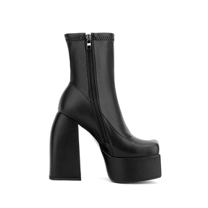 <span class=keywords><strong>Botines</strong></span> de tacón de bloque para mujer, botas de plataforma de cuero sintético, color negro, talla grande 43, para invierno, novedad de 2022 - Product Image 4
