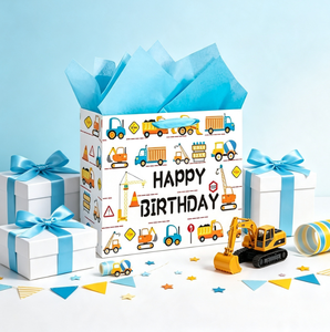 Sac cadeau en papier d'anniversaire à thème dessin animé, sac à friandises pour fête de garçons sur le thème de la construction, sac en papier imprimé Joyeux Anniversaire pour cadeaux de fête - Product Image 5