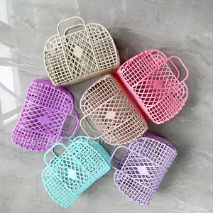 Custom Retro Vintage eco-friendly PVC Jelly basket tote Bag Beach Bag handbag Purse for Girls Women Party Favor Bags