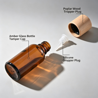Bouteilles en verre ambré avec couvercle en bois de peuplier pour huile essentielle et sérum facial 5 ml 10 ml