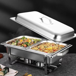 Recipiente para calentar comida de acero inoxidable con doble rejilla y calentamiento a alcohol para buffet, equipo de catering de autoservicio - Product Image 1