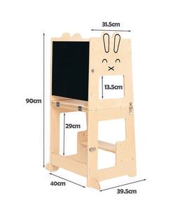 Tour d'apprentissage pliable en <span class=keywords><strong>bois</strong></span>, <span class=keywords><strong>tabouret</strong></span> de cuisine pour enfant, aide <span class=keywords><strong>4</strong></span> en 1, marchepied de cuisine pour tout-petit avec tableau noir pour enfants - Product Image 4