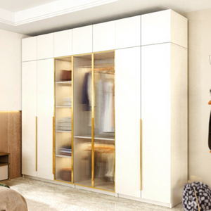Modern Minimalist Wardrobe 4-6 Door Floor To Ceiling White Glass Door Space Saving <b>Bedroom</b> Storage Hinged Door Design - Product Image 4