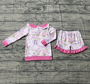 Nouveaux ensembles de vêtements pour filles : chemise et short décontractés à imprimé floral, nœuds et volants, respirants, 95 % coton, 5 % élasthanne, collection Printemps-Automne, prêts à expédier - Product Image 5