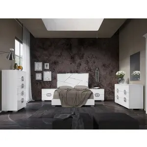 NOVA Italy High Gloss White Complete Bedroom Set King Size Bed Metal Handle Design Modern 5 Pieces Sets Furniture