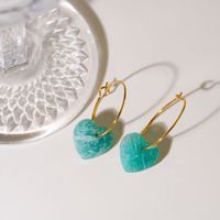 Boucles d'oreilles en forme de cœur pour femmes, pendentif en pierre naturelle, plaqué or, œil de tigre jaune