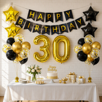Ensemble de ballons décoratifs en feuille d'aluminium or et noir avec chiffre 30 pour anniversaire, taille moyenne
