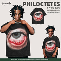 T-shirt Homme en Coton Peigné à Col Rond, Style Urbain Européen et Américain, Tendance Nationale, Grammage Lourd, Délavé à l'Acide, Imprimé Cartoon Parodie Rétro