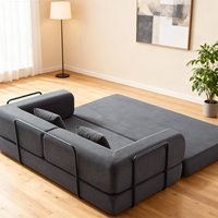 Canapé-lit convertible contemporain et durable, de forme carrée minimaliste, recouvert de flanelle, modulaire et compressé, idéal pour les petits espaces.